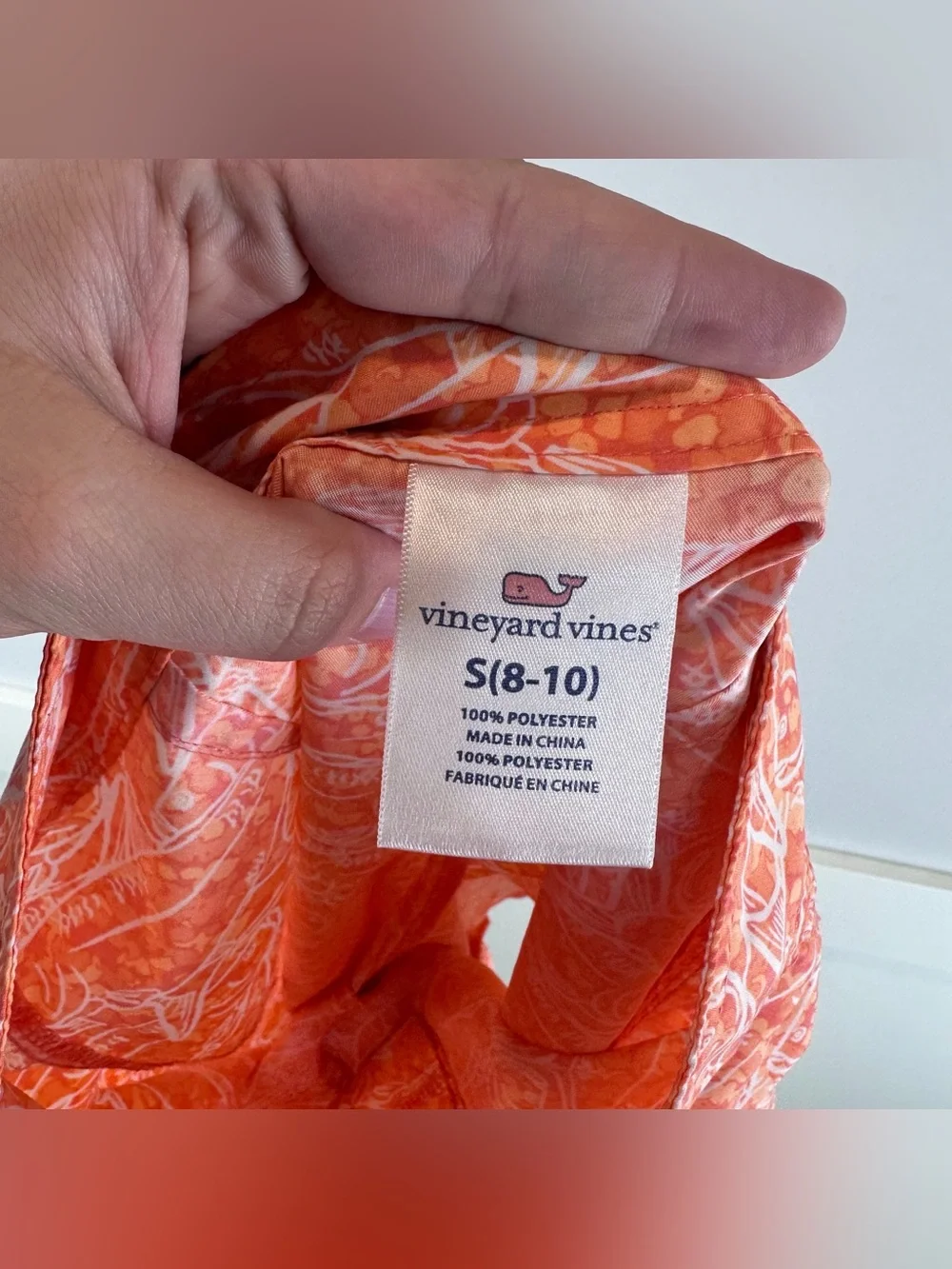 Vineyard Vines Boy’s Orange White Fish Print Tie Swim Beach Board Shorts Small